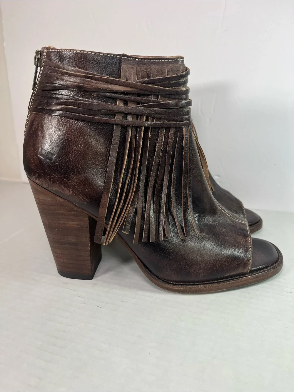 Bed Stu Onset Olivia Peep Toe Fringe Booties - Picture 1 of 9